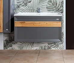 Бриклаер Мебель для ванной Берлин 100 оникс серый с ручкой дуб золотой – фотография-4